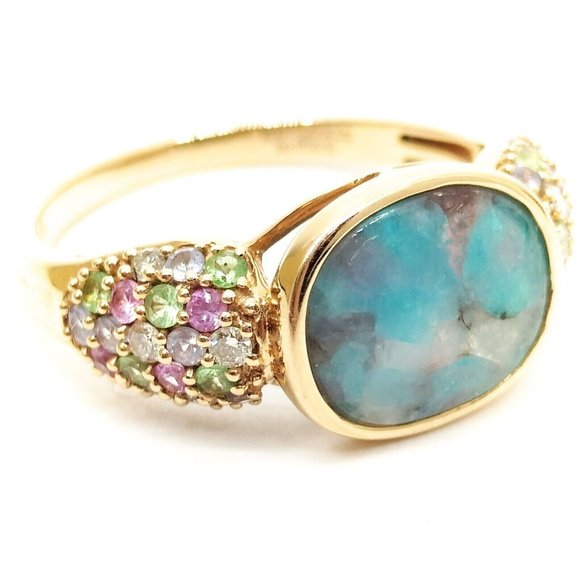 Ring Colorful 18K Rose Gold Pink & Blue 2.57 Ct Gemstone + Diamonds Vintage 9.25 - Picture 3 of 9
